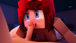 1boy 1girls 3d animated blue_eyes breasts crickets_chirping hardedge licking licking_penis lying_on_stomach minecraft on_stomach scarlett_(hardedge) tagme video