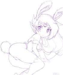 2017 ass breasts bunny_ears bunny_tail female female_only fluffy_(artist) genie genie_girl long_hair looking_at_viewer lying_on_side pussy shantae shantae_(character) sketch wayforward white_background