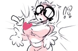 artist_self-insert big_breasts breast_expansion breasts clothed cute flower_in_hair glasses heart monochrome nautti_spaghetti no_visible_genitalia short_hair sketch surprised surprised_expression trans_woman transgender white_background