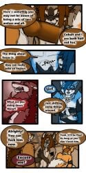 ♠ 1:2 2021 9:18 anthro ass biped canid cobalt_(tatsuchan18) collar comic detailed_background dialogue english_text fenrir_(tatsuchan18) fur genitals group hair hi_res male mammal open_mouth penis spade_(tatsuchan18) speech_bubble standing suit_symbol tatsuchan18 text trio