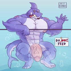 anthro balls bara beefburner big_balls big_penis flaccid male male_only muscles muscular nude penis shark solo solo_male