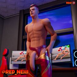 1boy abs computer_monitor fortnite grefg large_penis male_focus male_only red_nehi solo thegrefg underwear undressing