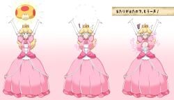 1girls 2022 big_breasts blonde_hair breast_expansion female female_only haruozi huge_breasts mario_(series) mega_mushroom mushroom nintendo pink_background power_up princess princess_peach sequence simple_background solo solo_female super_mario_bros. wardrobe_malfunction