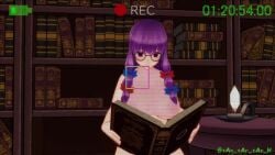 3d 3d_animation animated barely_clothed breasts camera_view glasses large_areolae large_breasts library nipples_visible_through_clothing no_bra no_sound panties patchouli_knowledge purple_eyes purple_hair reading tagme tan_tar_tan_h touhou transparent_clothing video