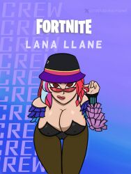 big_breasts big_thighs blue_hair breasts excited fat_ass female fortnite hand_on_back hand_on_hair hat lana_llane_(fortnite) light-skinned_female light_skin llama looking_over_eyewear looking_over_glasses looking_over_sunglasses red-tinted_eyewear red_hair sunglasses sunglasses_on_face thick_thighs three_tone_hair tinted_eyewear two_tone_hair