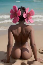 ai_generated ass beach flower_in_hair naked phoebe_(pokemon) pokemon tagme