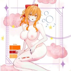 ai_generated breasts erika(lhms) female hair_tie jaki lhms2 nipples nude orange_eyes orange_hair traced