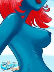 1girls blue_nipples blue_skin breasts chesty_larue female female_only marvel marvel_comics medium_breasts mystique nipples red_hair red_lipstick short_hair x-men