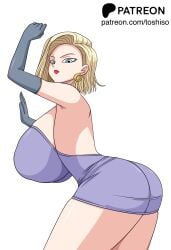 1girls alternate_version_available android_18 blonde blonde_hair blonde_hair_female blue_eyes blue_eyes_female cameltoe cleavage curvy dragon_ball erect_nipples female gigantic_breasts huge_areolae huge_ass puffy_nipples red_lips short_hair short_hair_female thick_lips toshiso voluptuous wide_hips yellow_hair