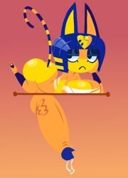 animal_crossing ankha ankha_(animal_crossing) anthro ass balls big_breasts big_penis blue_glans blue_hair blue_pawpads blue_stripes bodily_fluids breasts domestic_cat feet felid feline felis frown futanari genital_fluids genitals glans hair hand_on_head hi_res huge_cock hyper hyper_genitalia hyper_penis lottieplus lying mammal markings nintendo on_back pawpads penis precum solo striped_markings striped_tail stripes tail tail_markings yellow_balls yellow_body yellow_breasts yellow_butt yellow_feet yellow_inner_ear yellow_penis