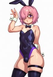 1boy ai_generated blush bulge bunny_boy bunny_ears bunny_tail bunnysuit copernicus fate/grand_order fate_(series) femboy feminine_male genderswap_(ftm) girly glasses hair_over_one_eye leotard looking_at_viewer male male_only male_playboy_bunny mash_kyrielight otoko_no_ko pink_hair playboy_bunny purple_eyes rizdraws_(ai_style) rule_63 short_hair skindentation solo solo_male standing sweat thighhighs trap