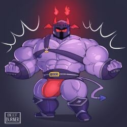 balls bara beefburner big_balls big_penis bulge devil flaccid helmet horns knight male male_only muscles muscular penis solo solo_male