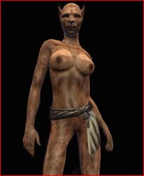 3d alien anthro breasts caitian_(species) feline female furry hip_scarf humanoid looking_at_viewer nipples nude orange_fur original_character standing star_trek star_trek_online tagme