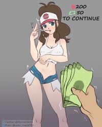 1girls before_sex big_breasts blue_hair brown_hair female female_focus hilda_(pokemon) huge_breasts human_only itzcoatl light-skinned_female light_skin nintendo pokemon pokemon_bw ponytail prostitution short_shorts shorts smoking straight tank_top