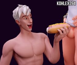 2boys cum food_play fortnite kohlex male_focus male_only montague_(fortnite) nolan_chance_(fortnite) penis penis_grab penis_in_hotdog_bun tongue_out yaoi