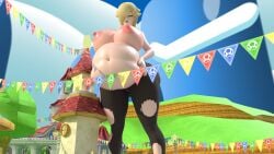 3d 3d_(artwork) belly_expansion black_nails blender blonde_hair blue_eyes breast_expansion giantess giantess_growth growth_drive holding_belly huge_ass huge_belly huge_breasts light_blue_lipstick mario_(series) nintendo princess_rosalina ripped_pants squidly super_mario_galaxy topless topless_female