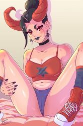 alternate_version_available choker converse crop_top demon demon_haze_(fortnite) demon_horns earrings female fortnite haze_(fortnite) horns iisfernado legs_apart looking_at_viewer panties shoes sneakers surf_witch_(fortnite)