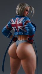 1girls 3d 3d_(artwork) armwear ass ass_view back_view big_ass big_hips big_thighs bubble_butt cammy_white cpt-flapjack dat_ass female female_only hand_on_hip hand_on_own_hip high_resolution jacket large_ass looking_at_viewer looking_back neckwear no_pants panties pantsless rear_view short_hair simple_background solo solo_female sports_panties standing street_fighter street_fighter_6 thick_thighs thighs three-quarter_portrait three-quarter_view very_high_resolution