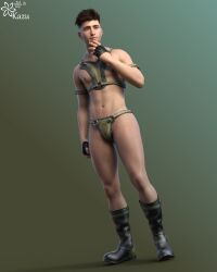 3d 3d_(artwork) 3d_model brown_hair green_eyes gunner kazuworks lean_body lean_muscle light-skinned_male light_skin male male_focus male_only masculine oc original original_character scantily_clad skimpy_outfit solo solo_focus solo_male