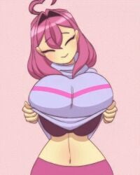 1girls 5hitzzzu :) :d animated big_breasts boombita bra breasts cleavage female female_frisk female_only frisk funcu funculicious huge_breasts looking_at_viewer meatcuteshii pink_hair pinkbobatoo pulling_up_shirt skiddioop smile stereodaddy thin_waist undertale undertale_(series)