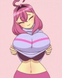 1girls 5hitzzzu :> :) :d animated big_breasts boombita bra breasts cleavage female female_frisk female_only frisk funcu funculicious huge_breasts looking_at_viewer meatcuteshii pink_hair pinkbobatoo pulling_up_shirt skiddioop smile stereodaddy thin_waist undertale undertale_(series)