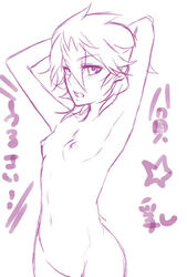 breasts danball_senki danball_senki_w female female_only jin_kaidou looking_at_viewer monochrome nipples nude rule_63 sketch solo tagme