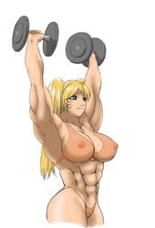 1girls abs areola bikini blonde_hair blue_eyes busty canon_genderswap cleavage color dumbbell erect_nipples female female_only genderswap human kyptova muscular muscular_female naruko naruto nipples rule_63 see-through sexy_no_jutsu solo suzuka_(edit) uzumaki_naruto voluptuous weightlifting