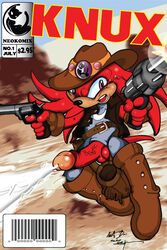 anthro clothes color cum echidna front_view fur furry gun knuckles_the_echidna male male_only neokat penis solo sonic_(series) weapon