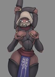 3_fingers 4_arms 4_eyes alien alien_girl alien_humanoid areola areolae breast_grab breasts breasts_out bungie chitin destiny_(game) destiny_2 eido eliksni face_mask fallen female female_only gas_mask hand_on_breast hands_up holding_breast hood inverted_nipples looking_at_viewer nipples plain_background solo solo_female tagme thechurroman thick_thighs thin_waist weird white_eyes