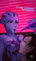 2024 2girls alien alien_girl alien_humanoid areola areolae aria_t'loak asari big_breasts breasts commander_shepard completely_naked completely_naked_female completely_nude completely_nude_female cravingsfree drinking female female_only femshep green_eyes human humanoid interspecies licking licking_breast light-skinned_female light_skin mass_effect multiple_girls red_hair vine vines yuri