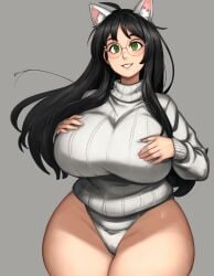 1girls ai_generated bare_thighs black_hair curvy dog_ears dog_girl eyewear female female_only gardener_ai glasses green_eyes grey_background hand_on_breast homestuck hourglass_figure huge_breasts jade_harley large_breasts long_hair no_pants panties round_glasses simple_background smile solo stable_diffusion sweater thick_thighs turtleneck white_clothing white_panties wide_hips