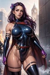 1girls ai_generated bare_shoulders bare_thighs big_breasts blush clothed clothing color female female_focus female_only hi_res large_breasts league69 leotard light-skinned_female light_skin long_hair looking_at_viewer marvel marvel_comics naked nipples_visible_through_clothing psylocke purple_hair solo solo_female superheroine tagme thick_thighs x-men