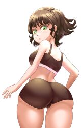 aged_up annoyed_face bike_shorts black_hair buttercup_(powerpuff_girls) cjhomics female female_only green_eyes looking_at_viewer looking_back powerpuff_girls short_hair shorts solo solo_female sports_bra