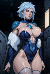 1girls ai_generated bare_arms bare_shoulders bare_thighs big_breasts blue_eyes blue_hair clothed clothing color dc dc_comics female female_focus female_only hi_res killer_frost killer_frost_(arkham) large_breasts league69 light-skinned_female light_blue_hair light_skin long_hair looking_at_viewer louise_lincoln solo solo_female tagme thick_thighs villainess