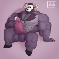 balls bara beefburner big_balls big_penis boner demon erection horns male male_only masturbation muscles muscular nude penis sitting solo solo_male