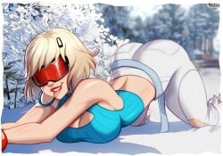 blonde_hair cleavage clothed evie_(fortnite) fortnite fortnite:_battle_royale magaska19 red-tinted_eyewear summitseeker_evie_(fortnite) tinted_eyewear