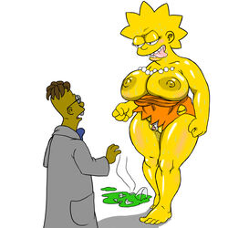 alternate_breast_size amazonian_transformation blush breasts clothes clothing color female giantess human josemalvado large_breasts larger_female lisa_simpson male nipples panties professor_frink size_difference standing sweat tagme the_simpsons thick_thighs transformation yellow_body