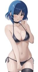 :o alternate_breast_size bare_arms bare_legs bare_midriff bare_shoulders bare_thighs belly belly_button bikini black_bikini black_legwear blush bocchi_the_rock! choker covering embarrassed female_only large_breasts looking_at_viewer makise_(mix020511) navel one_arm_up slender_body slender_waist slim_girl slim_waist solo string_bikini thick_thighs thin_waist upper_body wide_hips yamada_ryou