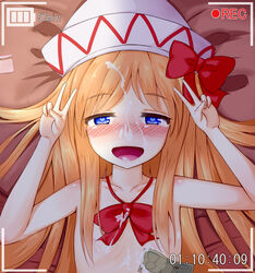 blonde_hair blue_eyes blush cum cum_on_breasts cum_on_face cum_on_hair double_v facial female_only lily_white money open_mouth recording tagme touhou v