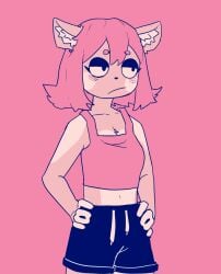 1girls basic_background breasts clothed deer deer_girl doe female girl high_resolution melody_nosurname no_background pink_background shorts youtube youtuber youtuber_girl