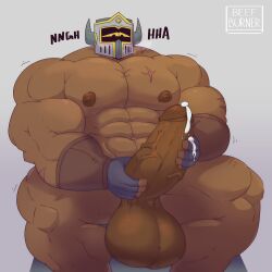 atlas_(beefburner) balls bara beefburner big_balls big_muscles big_penis boner erection helmet helmet_only knight male male_only masturbation muscles muscular nude penis sitting solo solo_male two_handed_masturbation