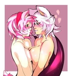 amy_rose antiheld bat blush breast_press breasts color female female_only hedgehog human humanized large_breasts multiple_girls nude rouge_the_bat short_hair side_view small_breasts smile sonic_(series) tabletorgy tail wings yuri