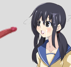 1boy 1girls ayumi_shinozaki black_hair censored corpse_party cum cum_in_mouth cum_inside cum_on_face cum_on_hair cum_on_tongue facial mosaic_censoring penis tagme