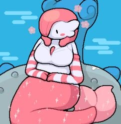 big_ass big_breasts floatie gardevoir lapras mermaid mermaid_tail okami_tomato pink_(okami_tomato) pixel_art pokemon pokemon_(species) pool striped_armwear water