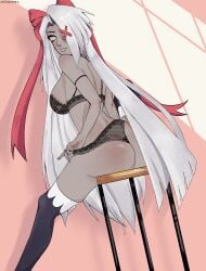 angel ass big_ass big_breasts bra breasts demon demon_girl fallen_angel female hazbin_hotel lesbian long_hair source_request tagme tagme_(artist) underwear vaggie_(hazbin_hotel)