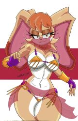 2d 2d_(artwork) 2d_artwork belly_dancer big_breasts biting_lip bracelet bunny_ears eyelashes fingerless_gloves furry gloves half-closed_eyes mature mature_female middle_eastern_clothing milf mother mouth_covered rabbit rabbit_humanoid sethwijez sonic_(series) sonic_the_hedgehog_(series) thick_hips thick_thighs thin_waist vanilla_the_rabbit veil