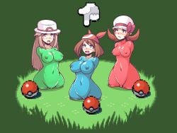 3girls artificial_vagina blush breasts creatures_(company) crying crying_with_eyes_open game_freak grass highres ink_(inksgirls) inksgirls leaf_(pokemon) living_onahole living_sex_toy lyra_(pokemon) may_(pokemon) multiple_girls nintendo objectification onahole_transformation poke_ball pokemon pokemon_frlg pokemon_hgss pokemon_rse sex_toy simple_background tagme take_your_pick tears transformation