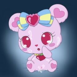 1girls bear cum cum_in_pussy cum_inside cum_on_body cum_on_face cute eyelashes female female_only jewelpet jewelpet_(species) looking_at_viewer pussy rosa_(jewelpet) simple_background sitting solo spread_legs spreading