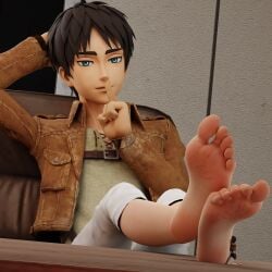 3d attack_on_titan eren_jaeger feet_up foot_fetish foot_focus foot_worship gay giant looking_at_viewer male_feet mrgtsfloop self_upload shingeki_no_kyojin shrunken_woman soles