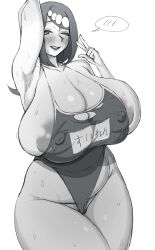 1girls alternate_breast_size armpit big_breasts blush breasts breasts_bigger_than_head efto_(pixiv) freckles hair_ornament hips huge_breasts lana's_mother_(pokemon) mature_female milf monochrome nintendo pokemon pokemon_sm pubic_hair wet_body white_background wide_hips